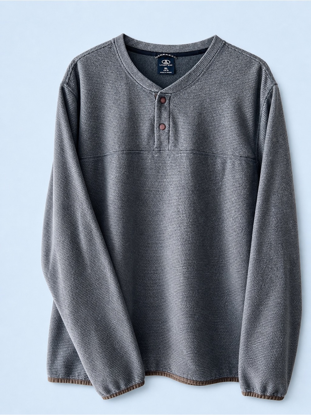 Lands' End Slate Gray Waffle Henley Pullover